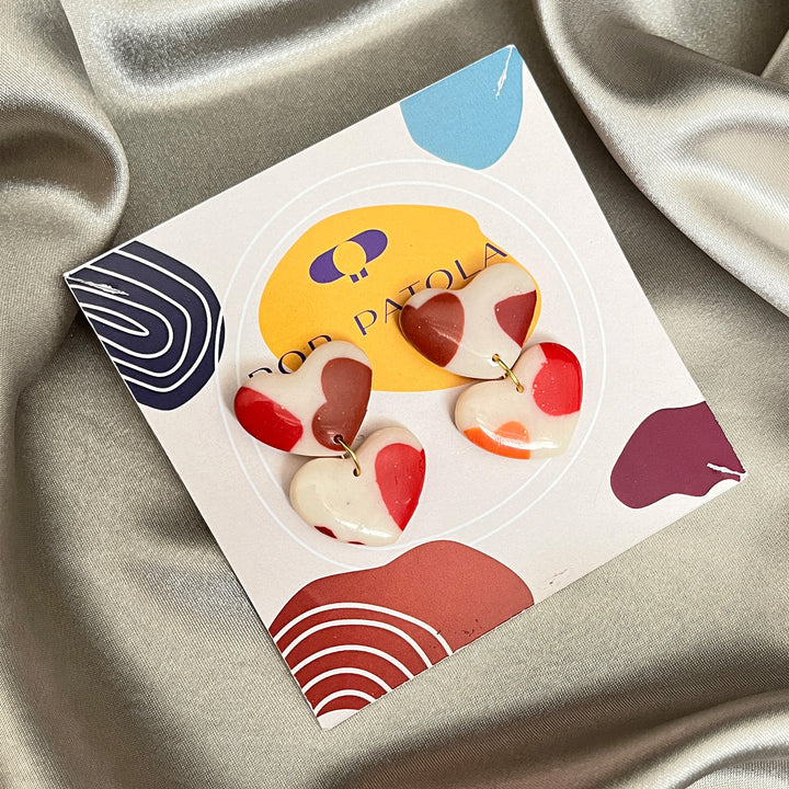 Fun & funky heart earrings in polymer clay