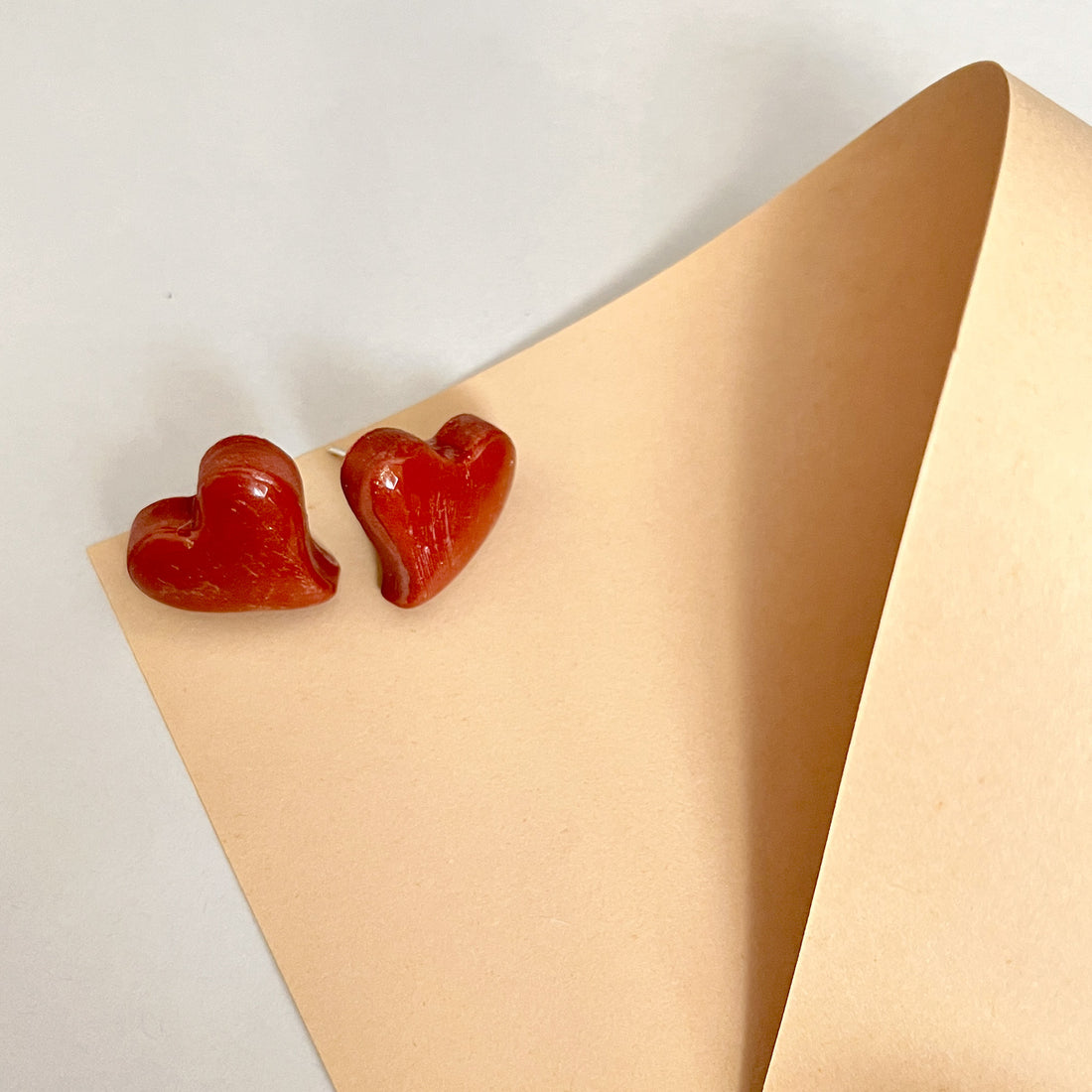 Handmade deep red heart studs