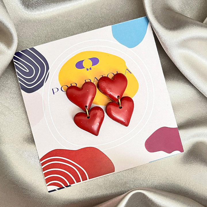 Handmade red clay heart earrings for women