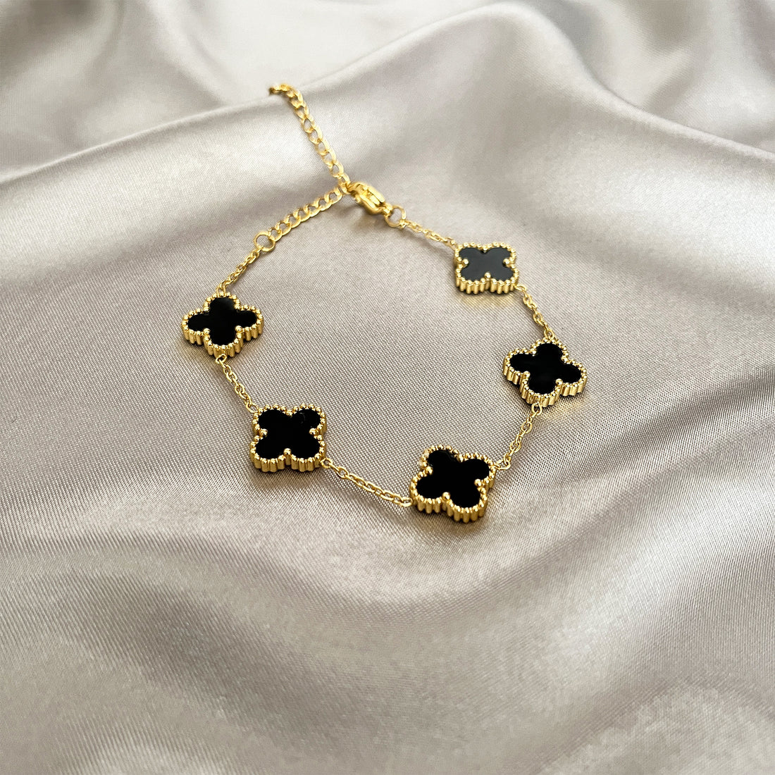 Dainty Black Chain Clover Bracelet for Women
