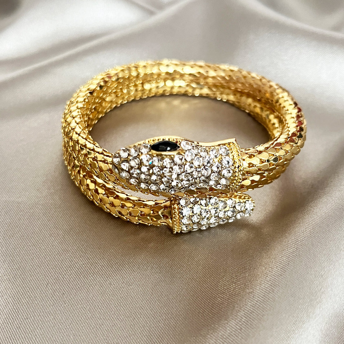 Snake Gold plated Cuff Bracelet for Women with zircon