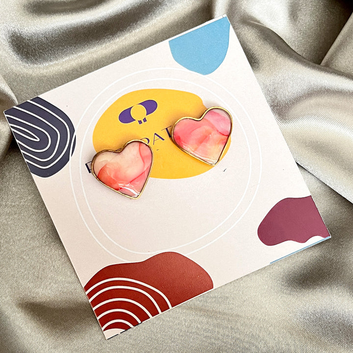 Handmade resin heart studs on Pop Patola card