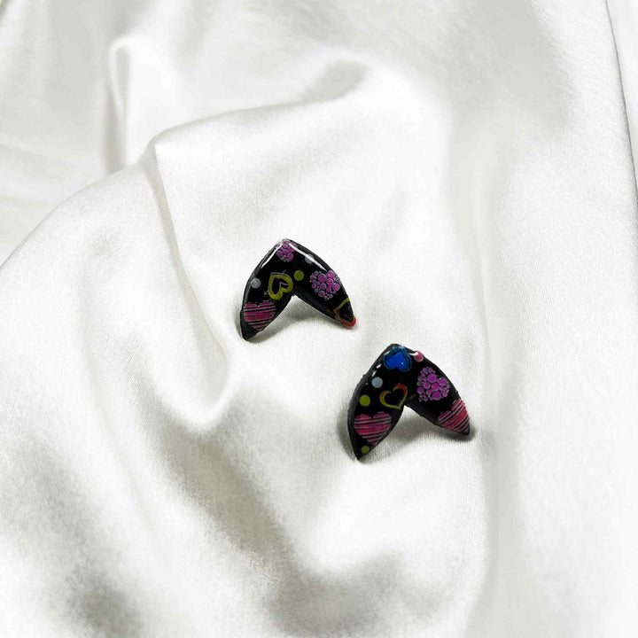 Hand-painted whimsical black clay earrings