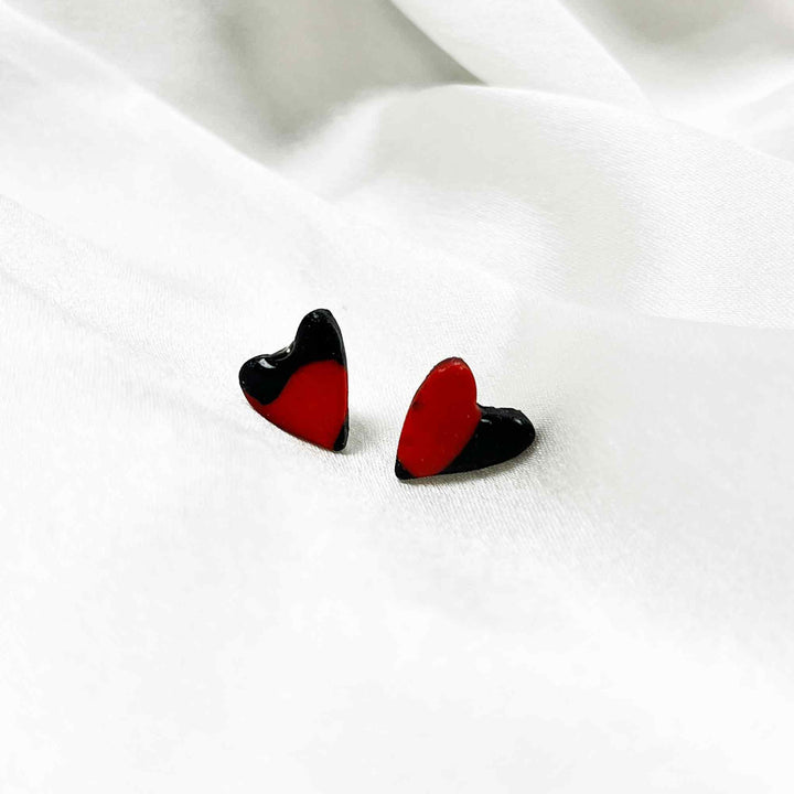 Bright red heart clay earrings