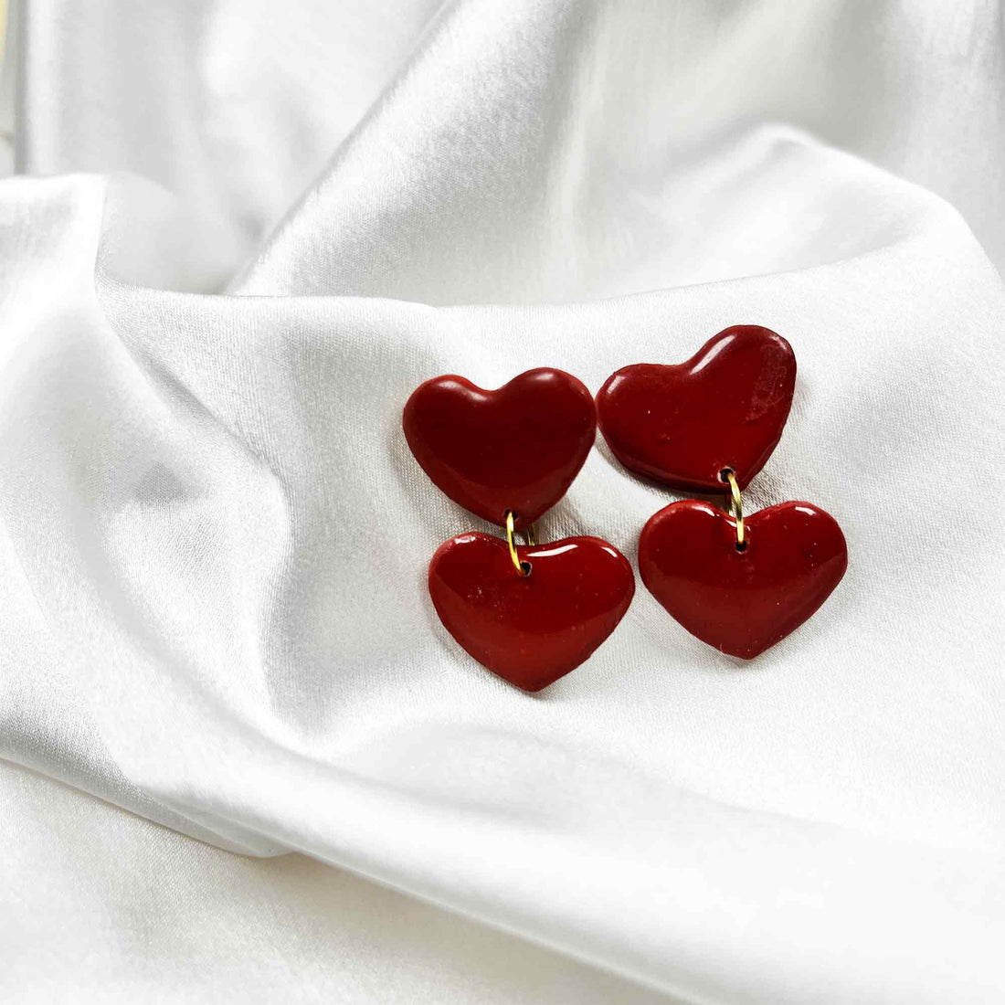 Dainty heart clay earring handmade design
