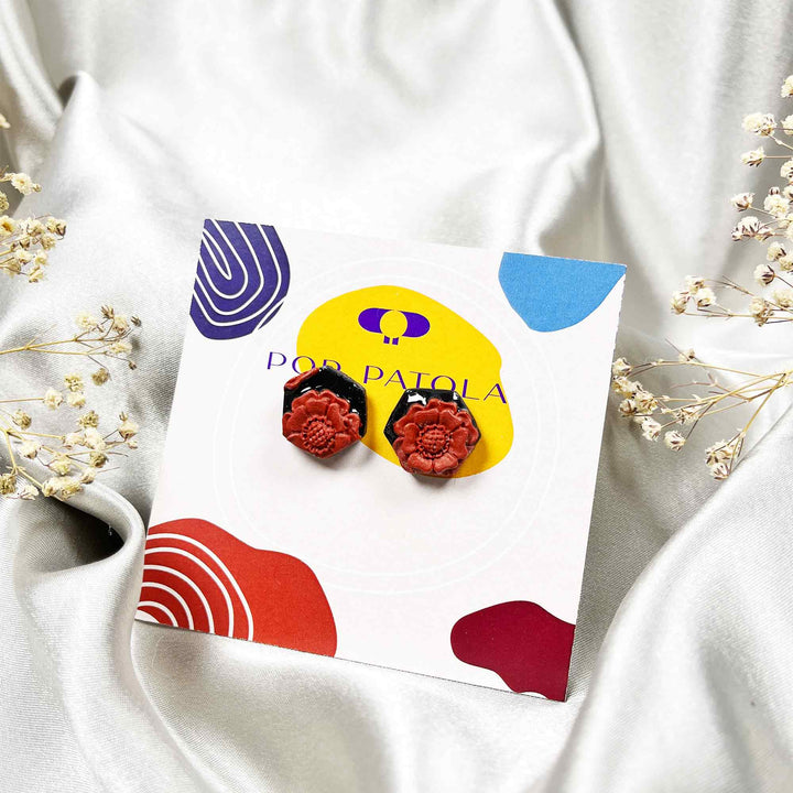 Handmade polymer clay floral studs on Pop Patola card