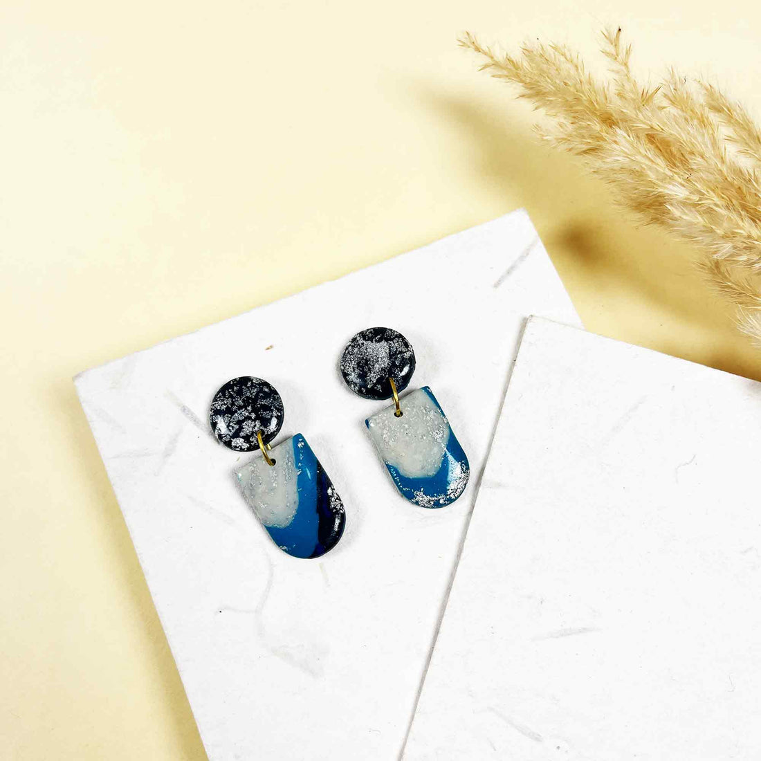 Unique gift idea earrings in blue dangle design