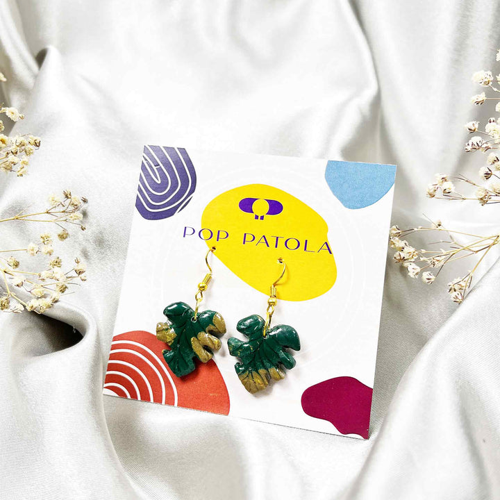 Handmade leaf-shaped dangle earrings