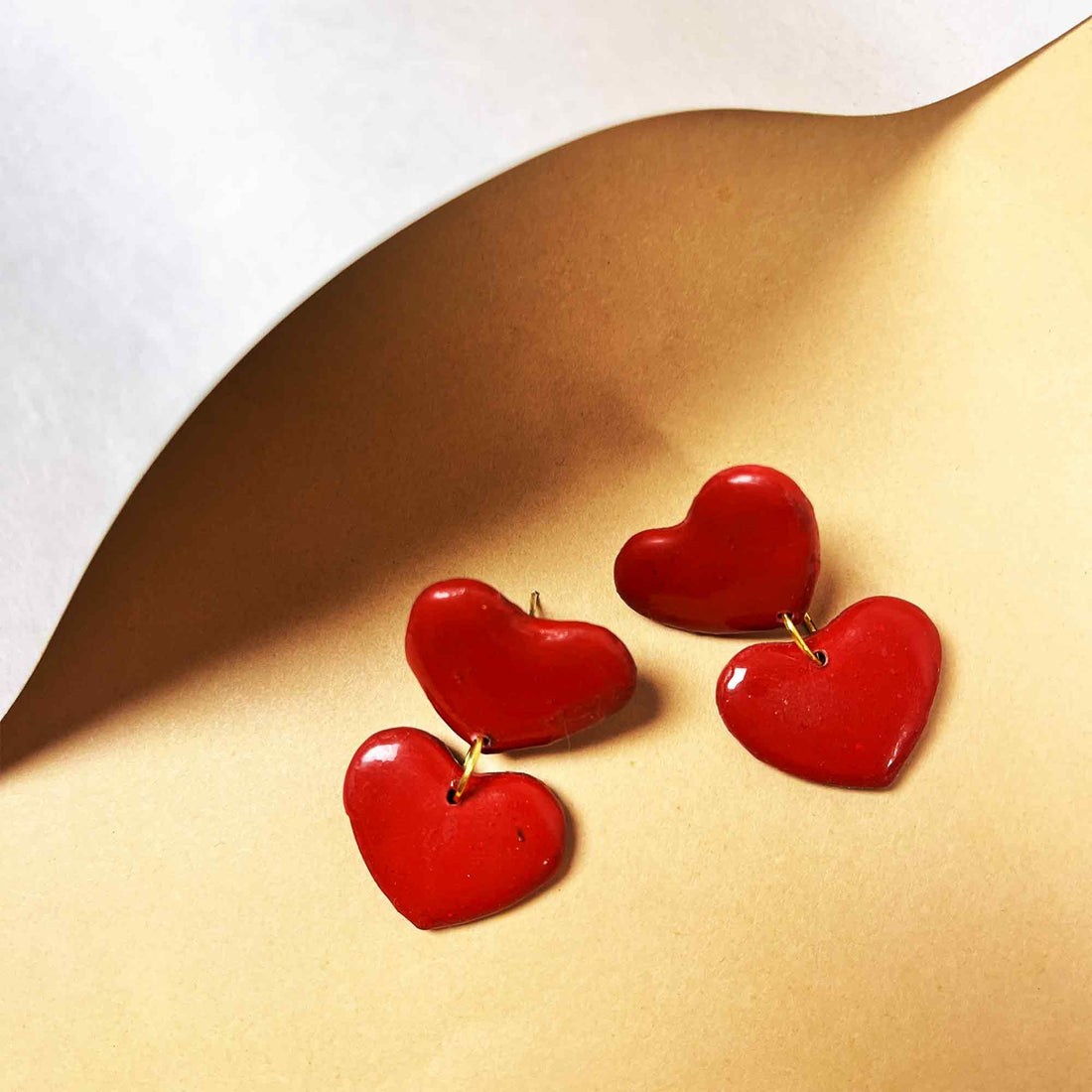 Romantic gift clay heart earrings handmade