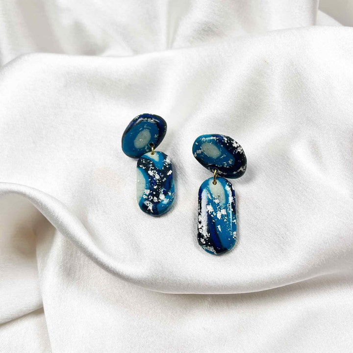 Abstract blue earrings for women polymer clay